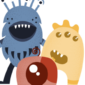 Three little monsters learning to read.